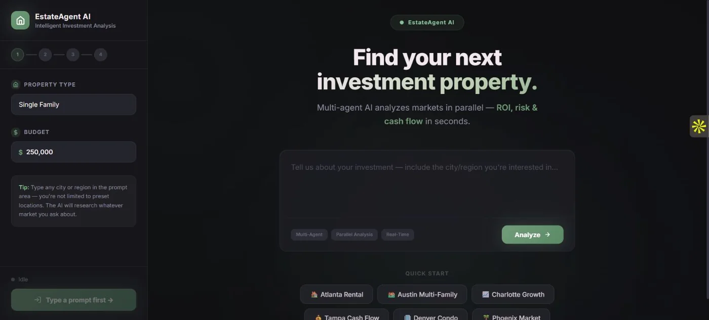 EstateAgent AI investment analysis dashboard