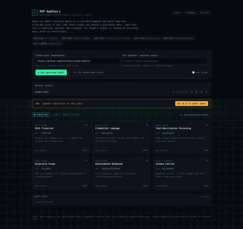 MCP Auditor security evidence dashboard